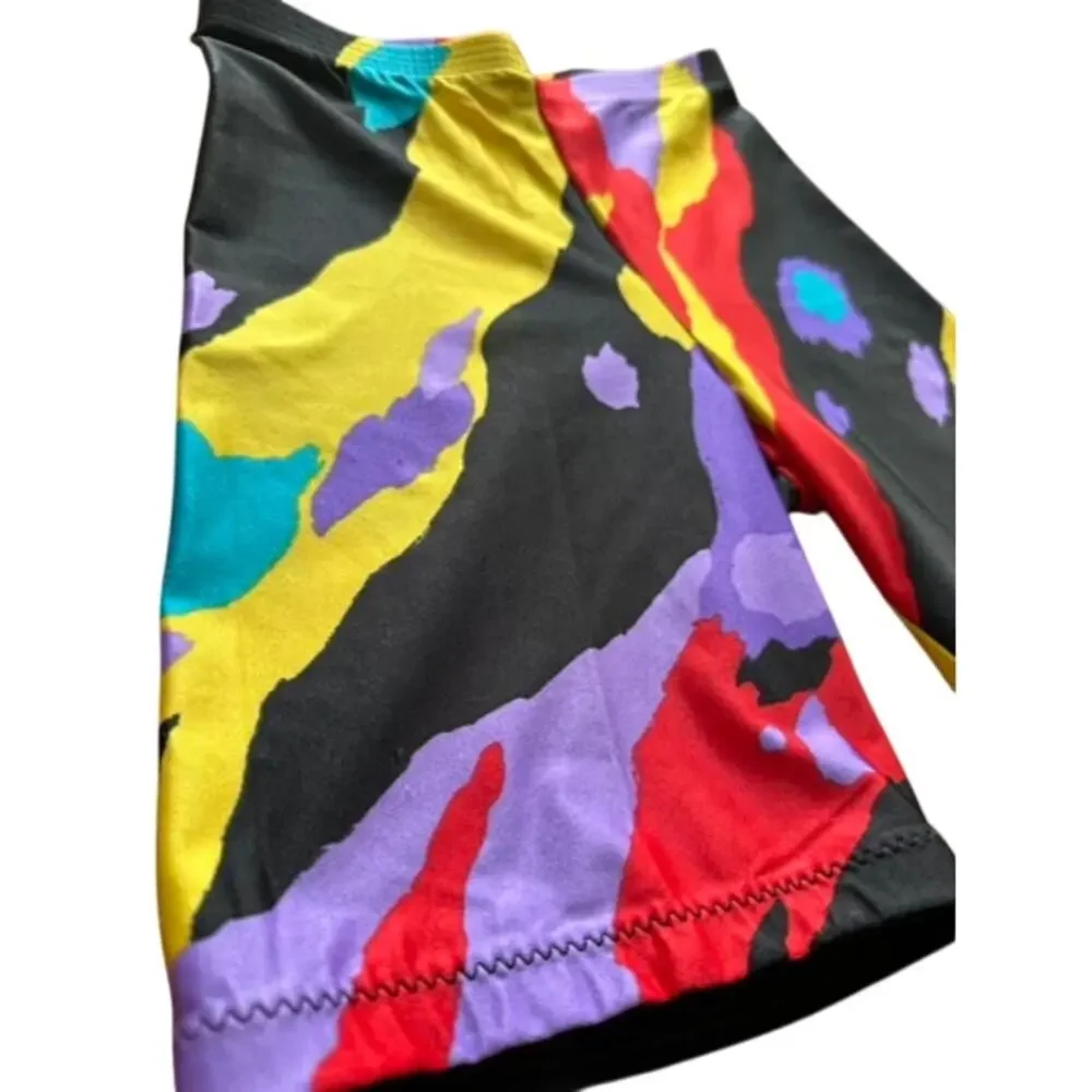 Vintage 80s 90s Wags Neon Abstract Paint Splatter Bike Shorts High Waist M
